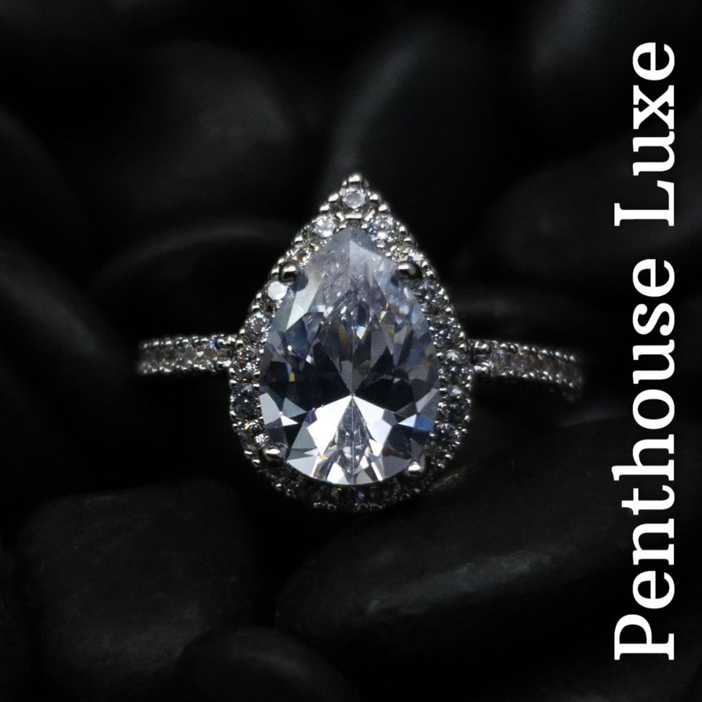 Teardrop Halo Paved Silver Ring